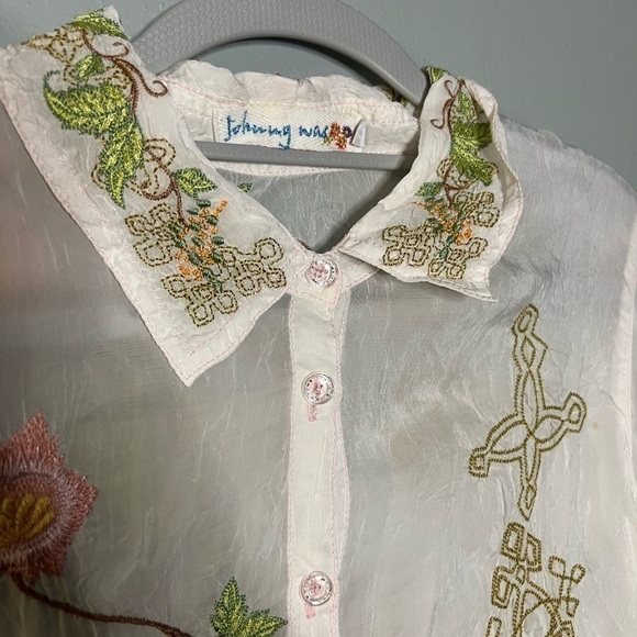 Johnny Was White Ramie Button Blouse Floral Embroidery Lightweight Blouse - Picture 13 of 13